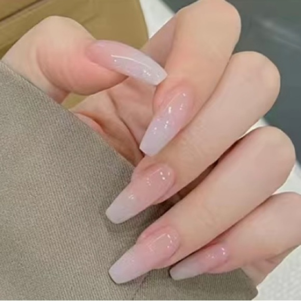 Press On Nails 24 Pc Set Long Natural Ambre French Tip Style With Glue